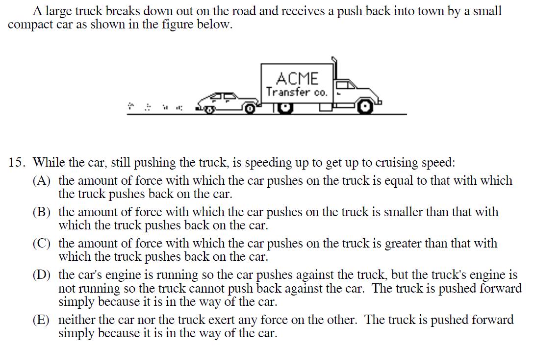 car pushing truck 3rd law question