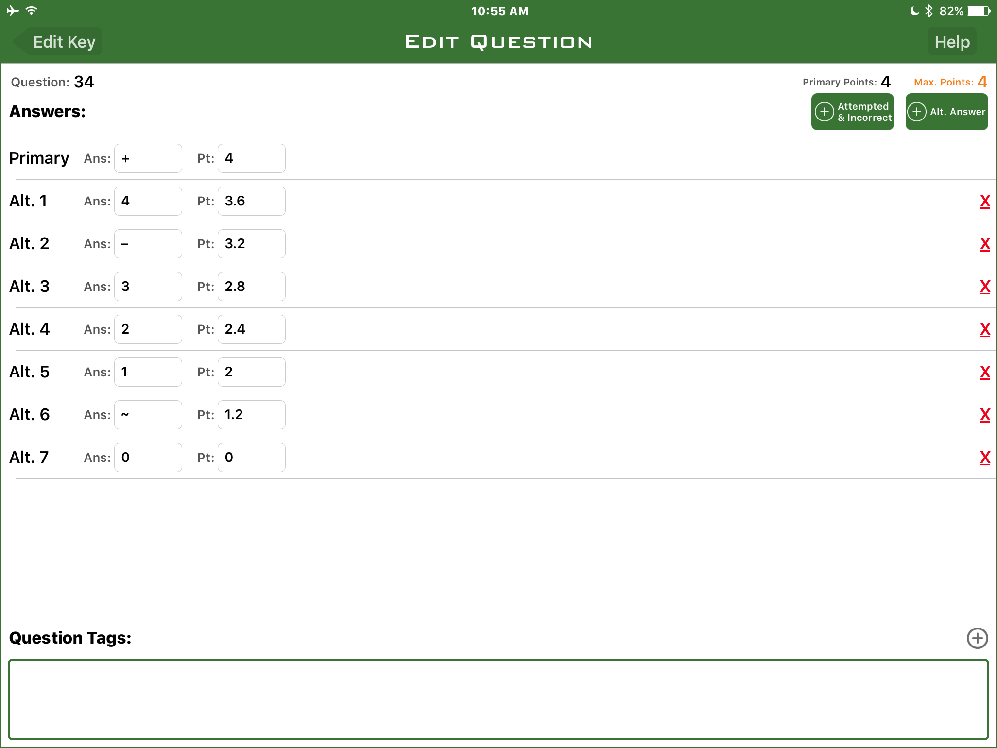 ZipGrade Alternate Answers